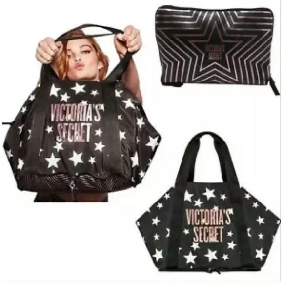 Victoria's Secret Handbags - Victoria’s Secret Celestial Shimmer Star Collapsible Rosegold/Black Tote - NWT